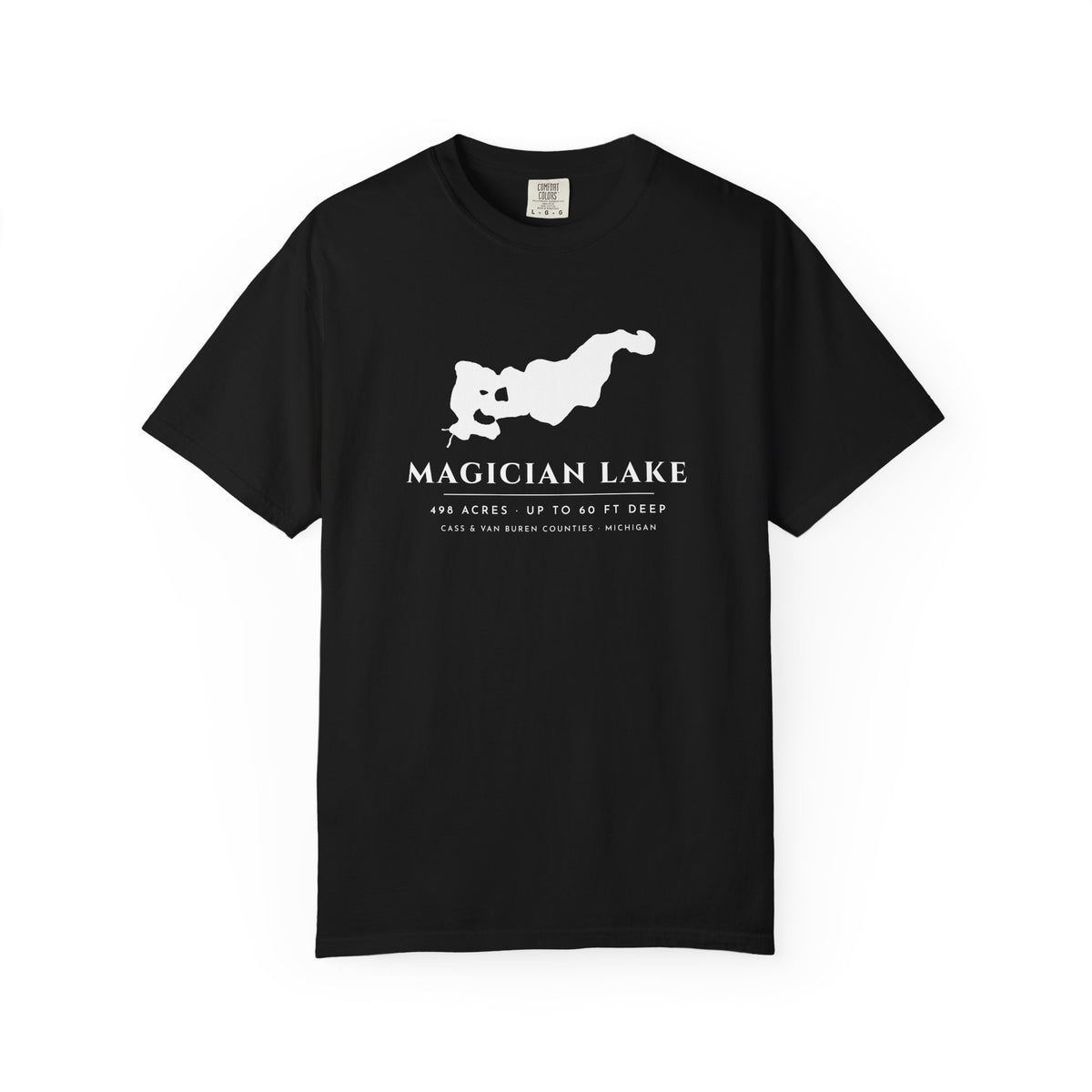 Magician Lake Map Tee · Real Shoreline and Islands · 498 Acres