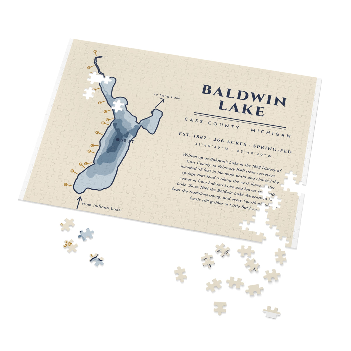 Baldwin Lake Map Puzzle with Tin · Real Shoreline & Lake History