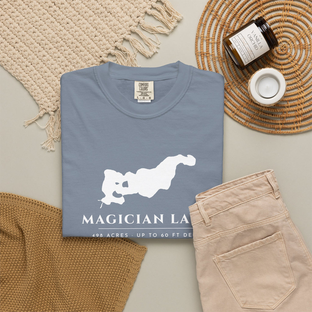 Magician Lake Map Tee · Real Shoreline and Islands · 498 Acres