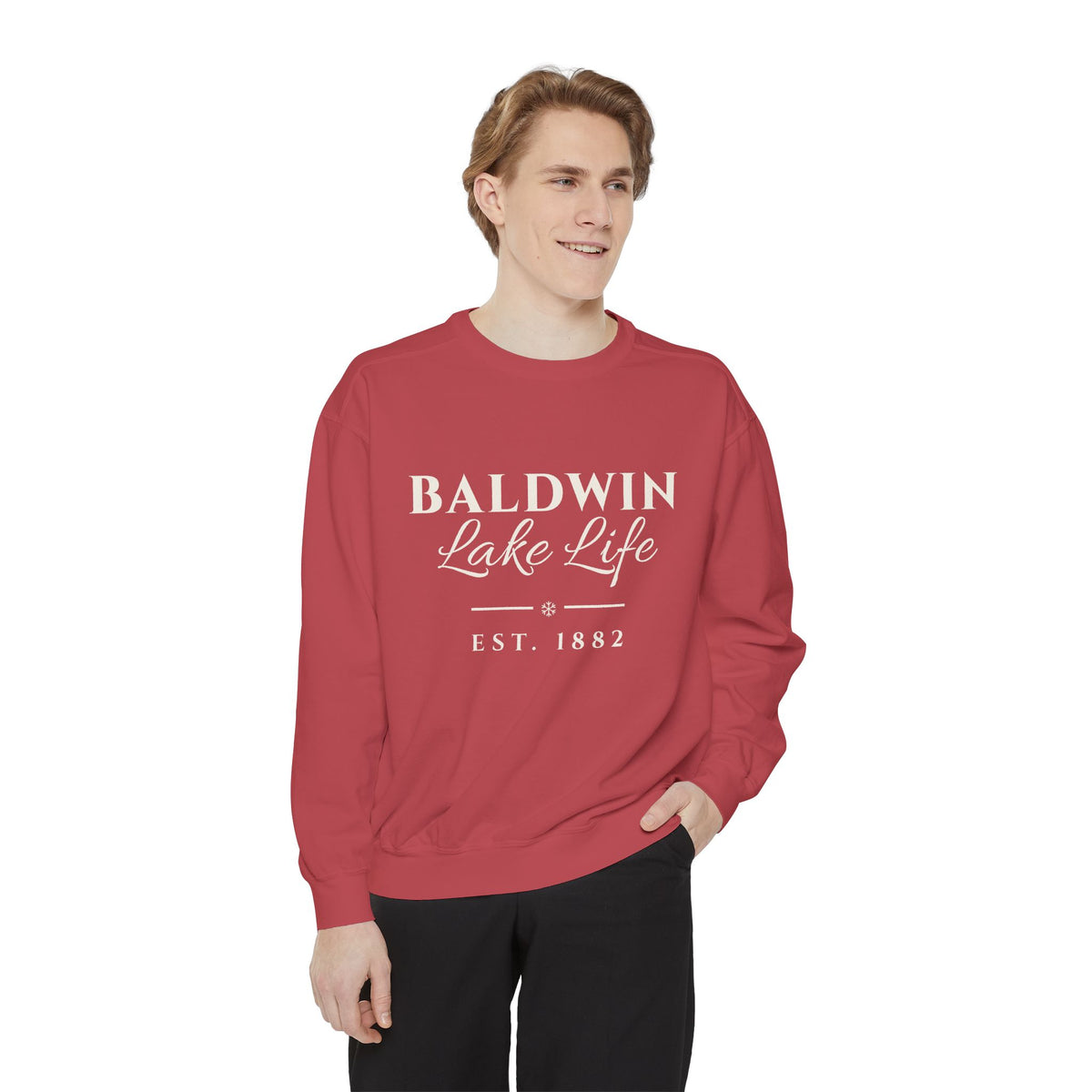 Baldwin Lake Life Christmas Crewneck · Est. 1882 · Cranberry or Spruce