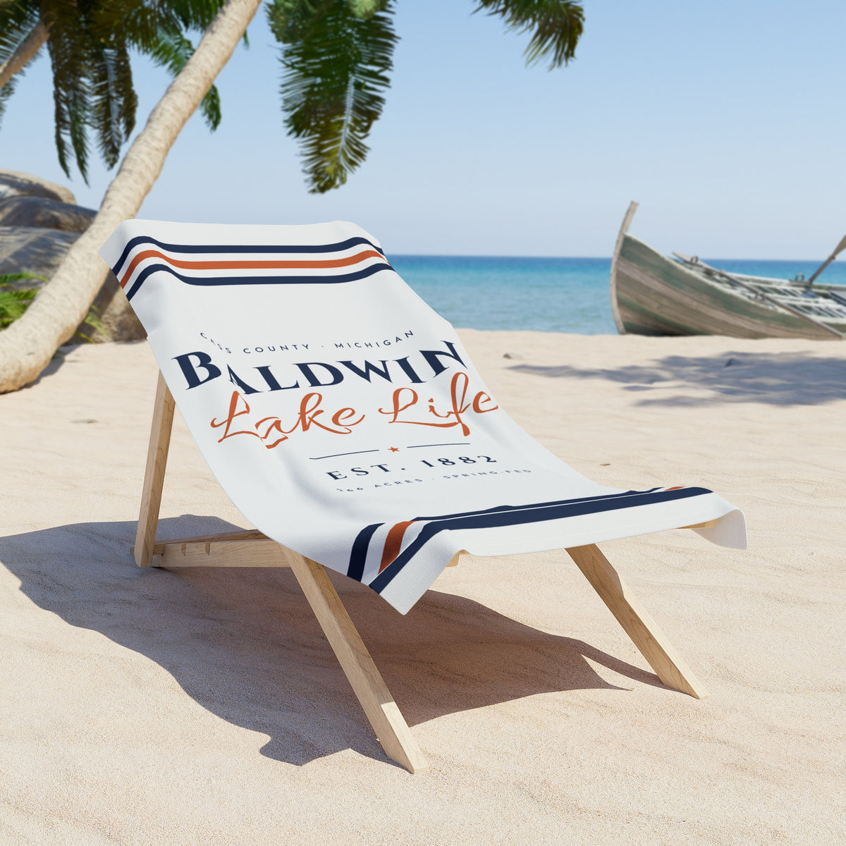 Baldwin Lake Life Beach Towel · Est. 1882 · White · 30x60