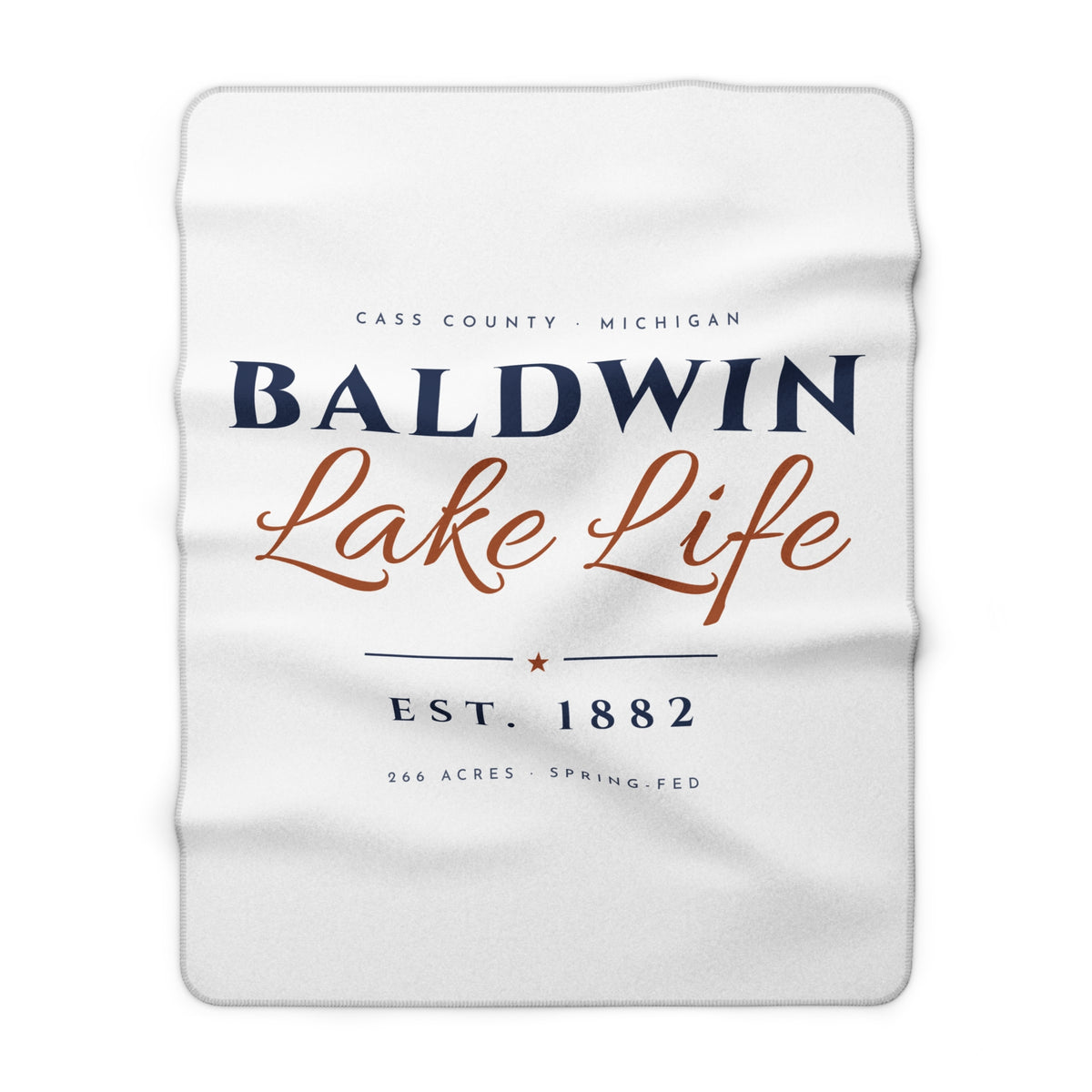 Baldwin Lake Life Sherpa Blanket · Est. 1882 · White · 30x40