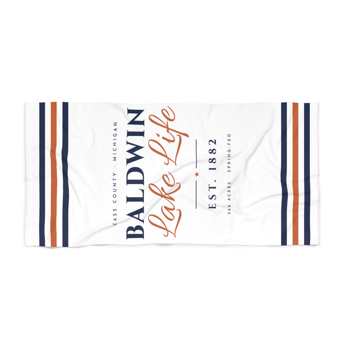 Baldwin Lake Life Beach Towel · Est. 1882 · White · 30x60