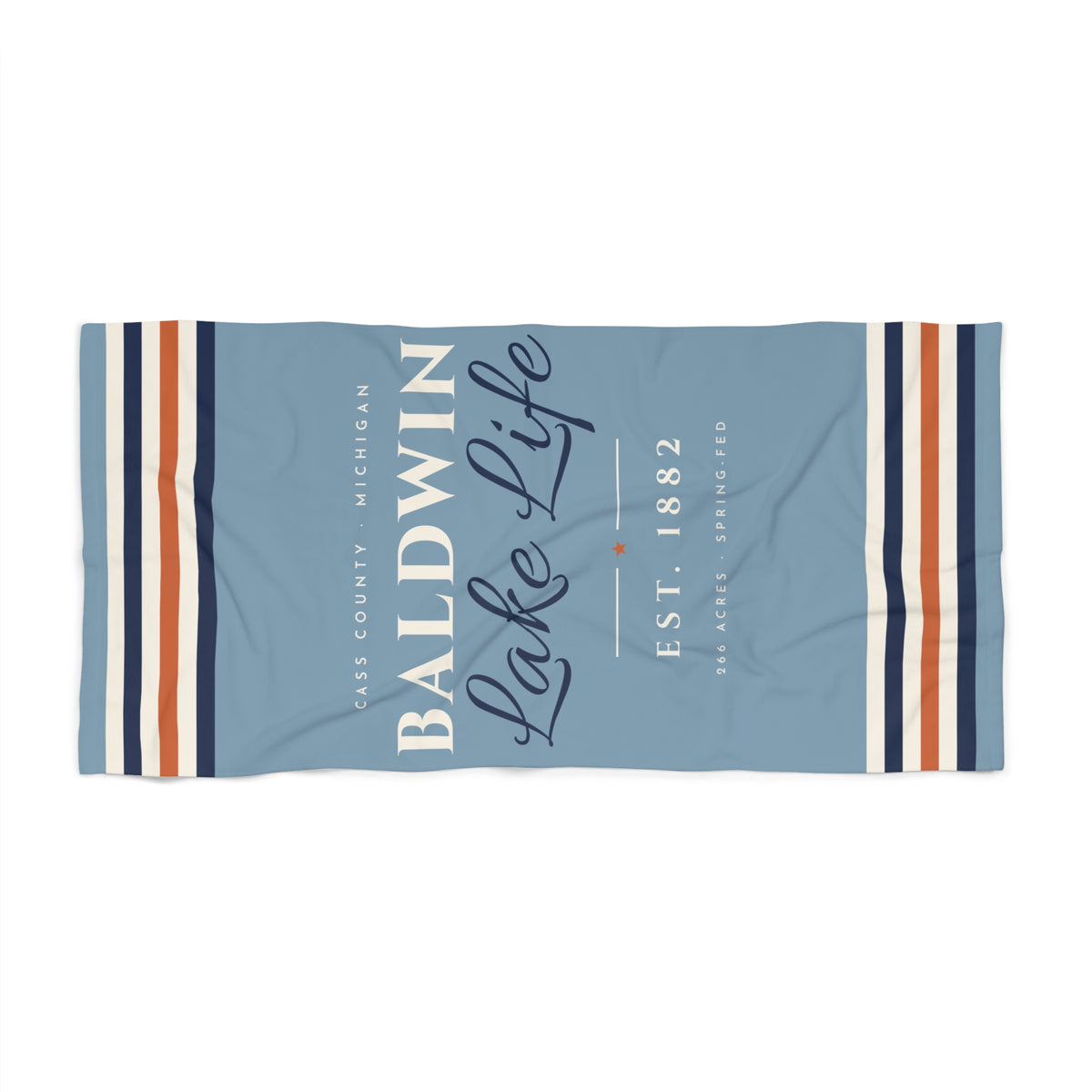 Baldwin Lake Life Beach Towel · Est. 1882 · Lake Blue · 30x60