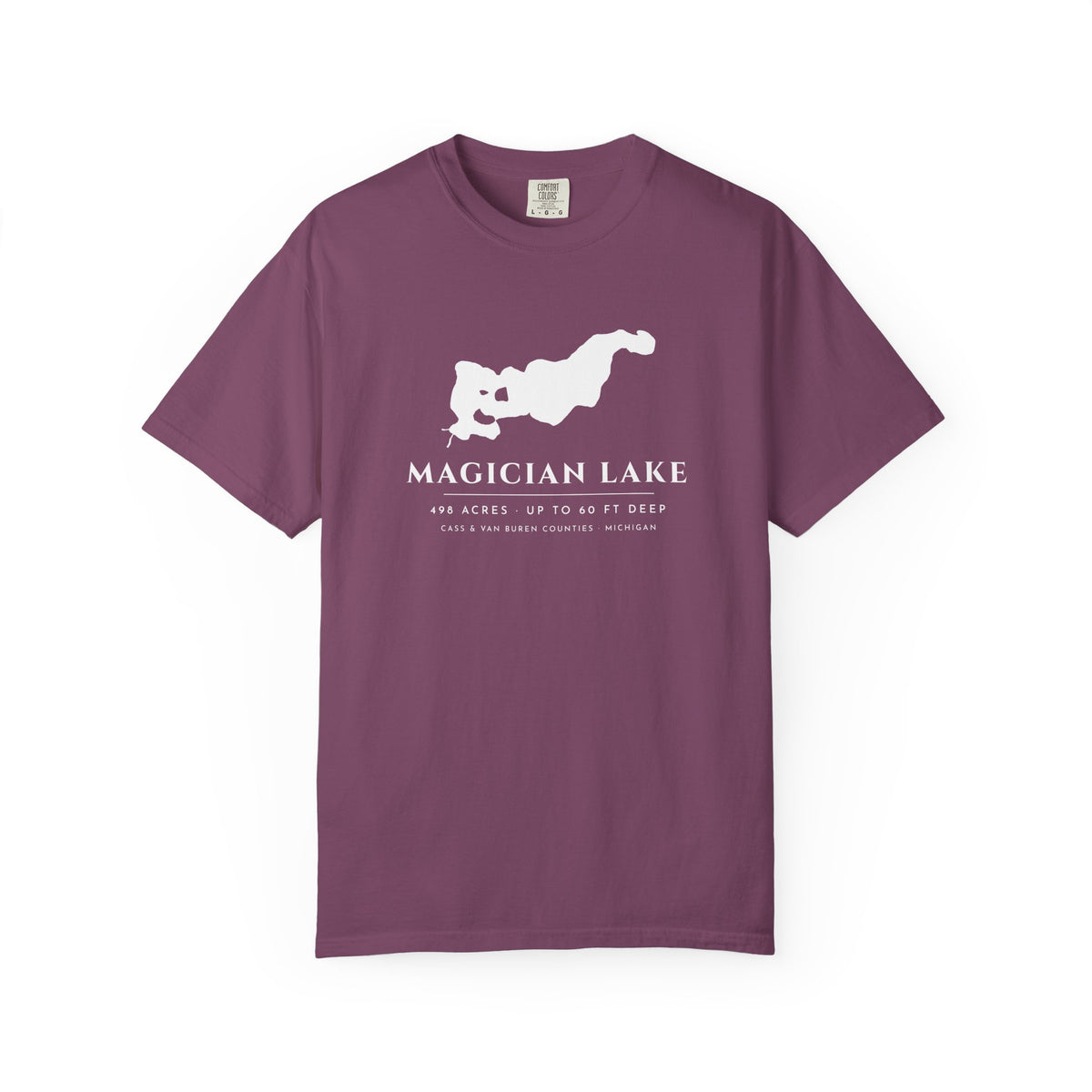 Magician Lake Map Tee · Real Shoreline and Islands · 498 Acres