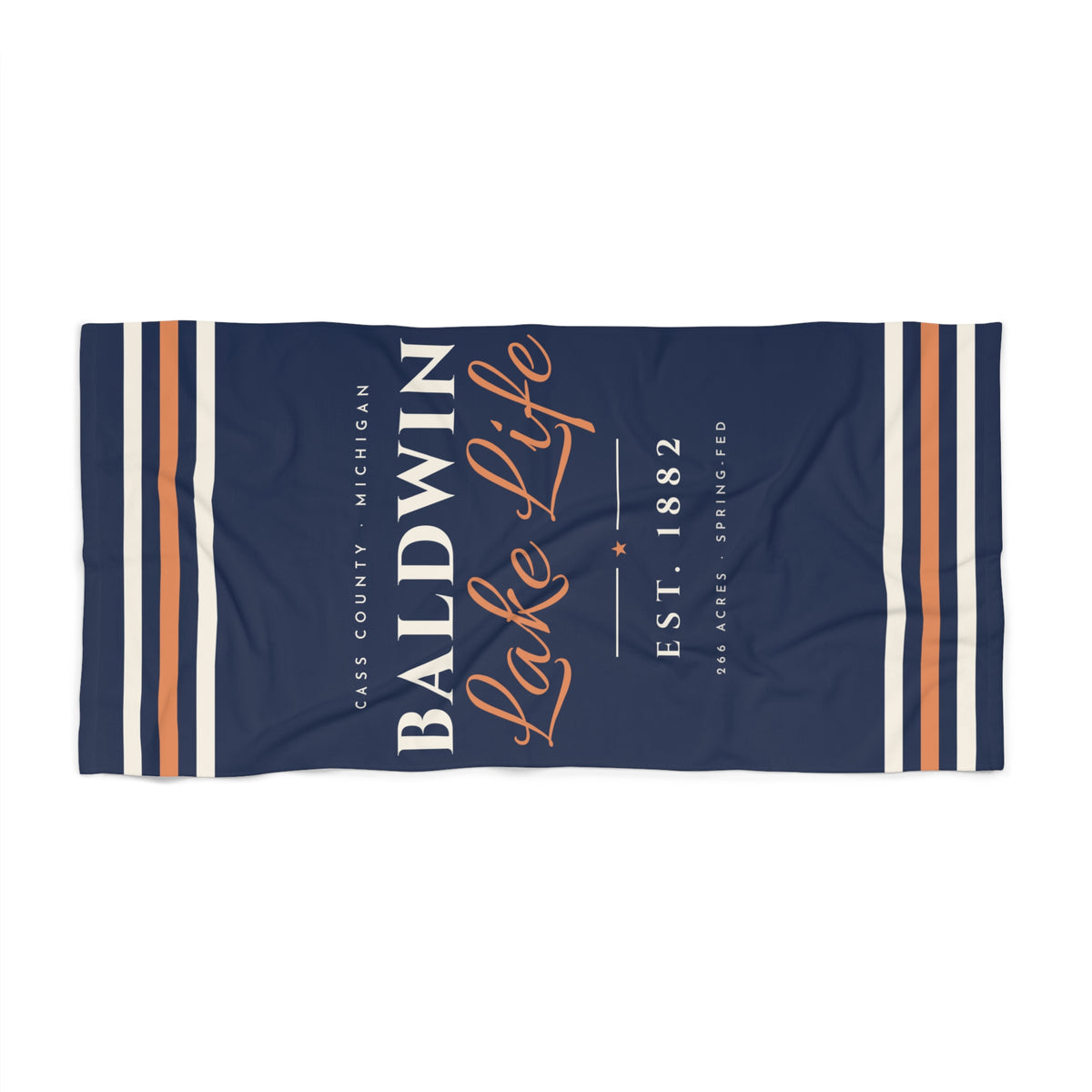 Baldwin Lake Life Beach Towel · Est. 1882 · Navy · 30x60