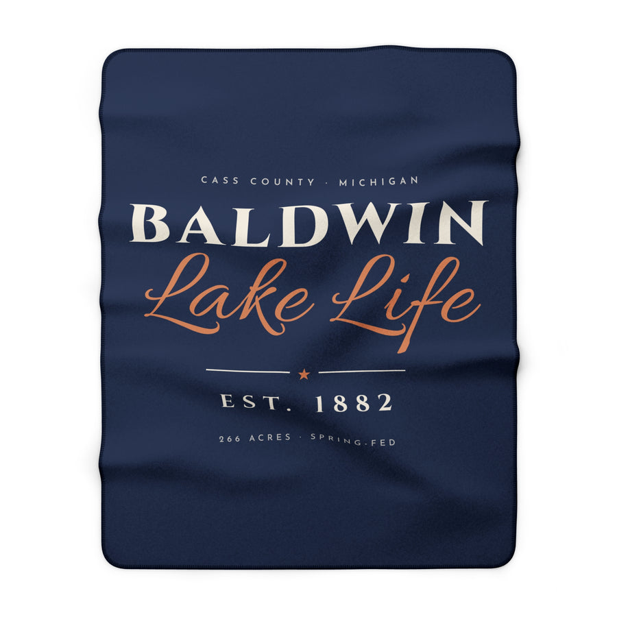 Baldwin Lake Life Sherpa Blanket · Est. 1882 · Navy · 30x40