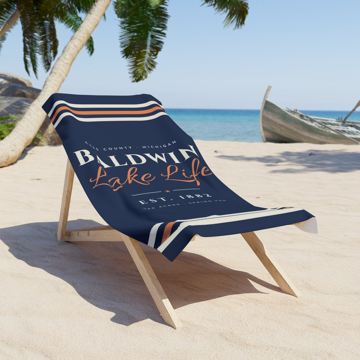 Baldwin Lake Life Beach Towel · Est. 1882 · Navy · 30x60