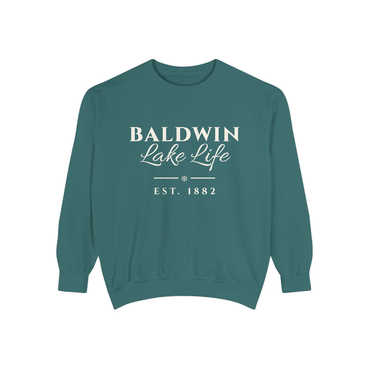 Baldwin Lake Life Christmas Crewneck · Est. 1882 · Cranberry or Spruce