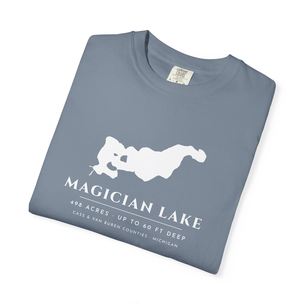 Magician Lake Map Tee · Real Shoreline and Islands · 498 Acres