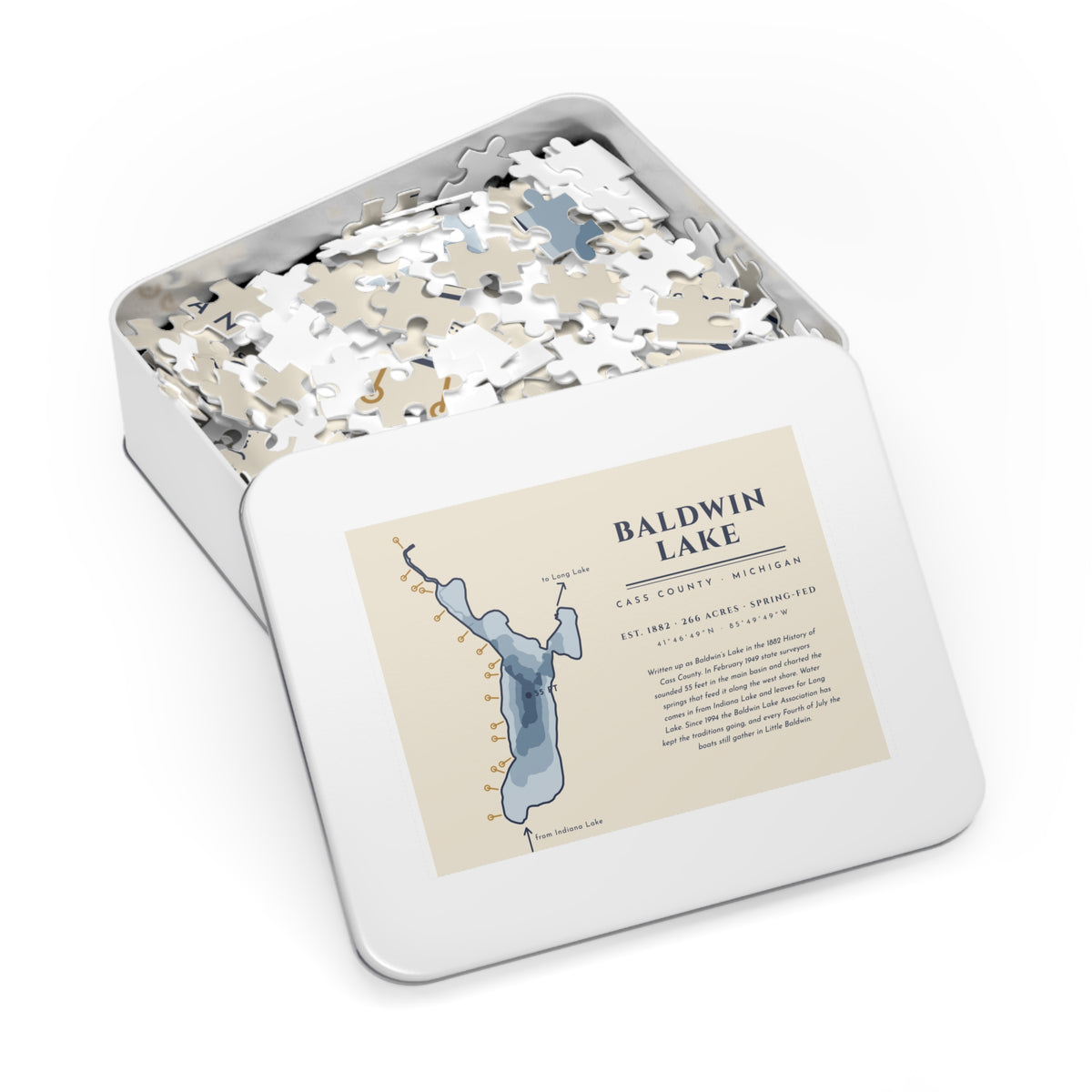 Baldwin Lake Map Puzzle with Tin · Real Shoreline & Lake History