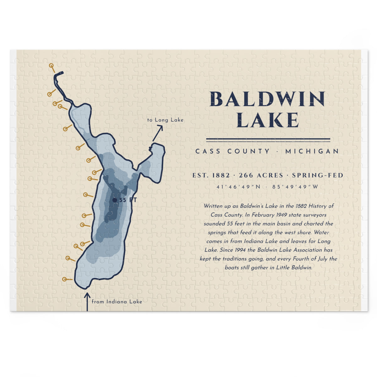 Baldwin Lake Map Puzzle with Tin · Real Shoreline & Lake History