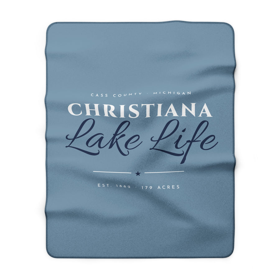 Christiana Lake Life Sherpa Blanket · Est. 1882 · Lake Blue