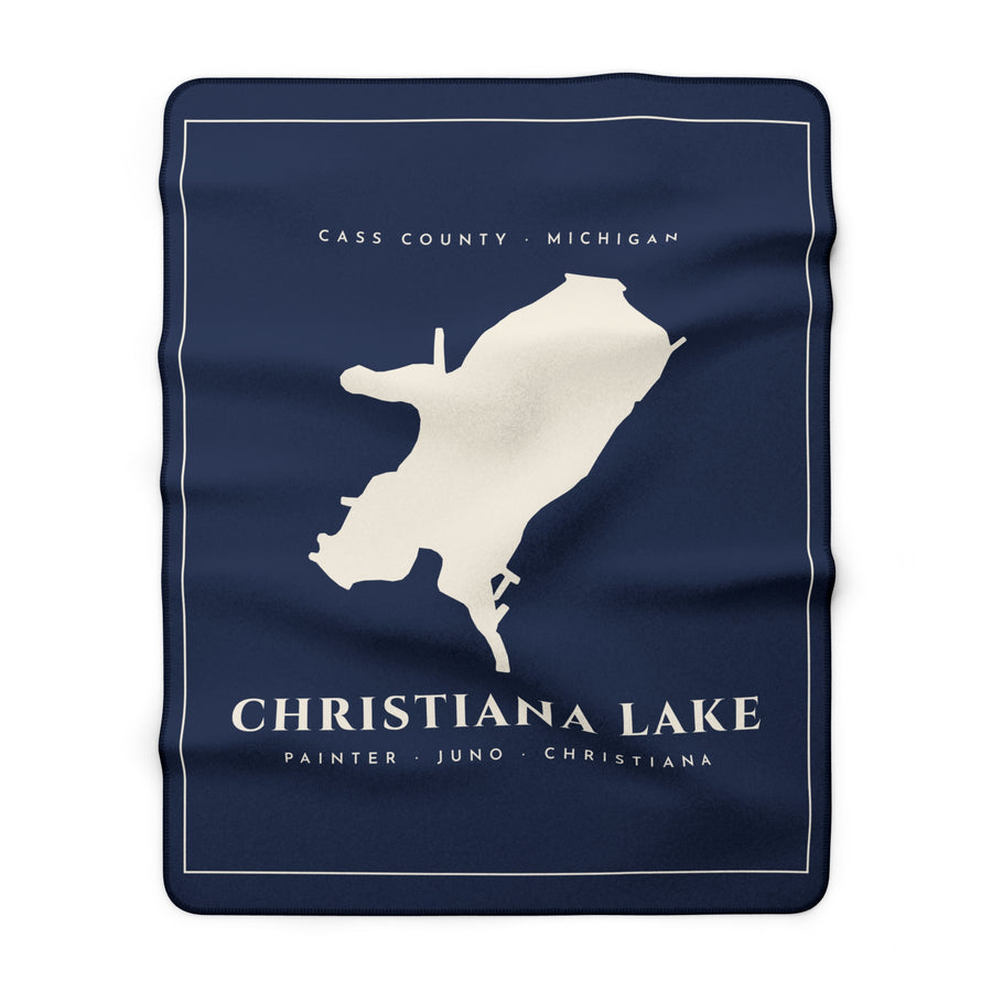 Christiana Lake Map Sherpa Blanket · Navy · Real Shoreline