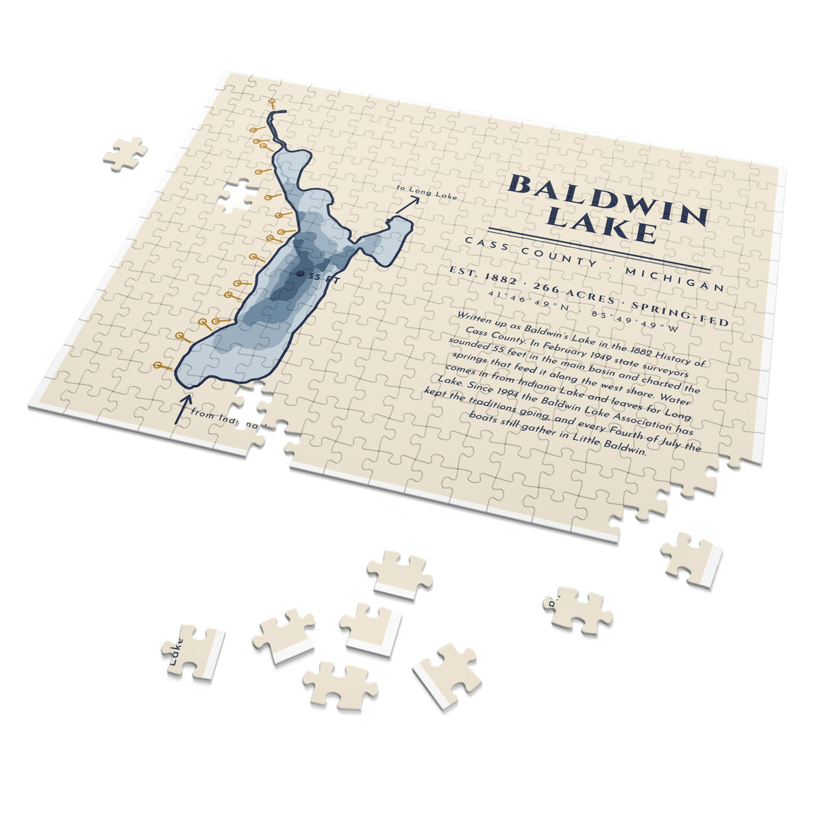 Baldwin Lake Map Puzzle with Tin · Real Shoreline & Lake History