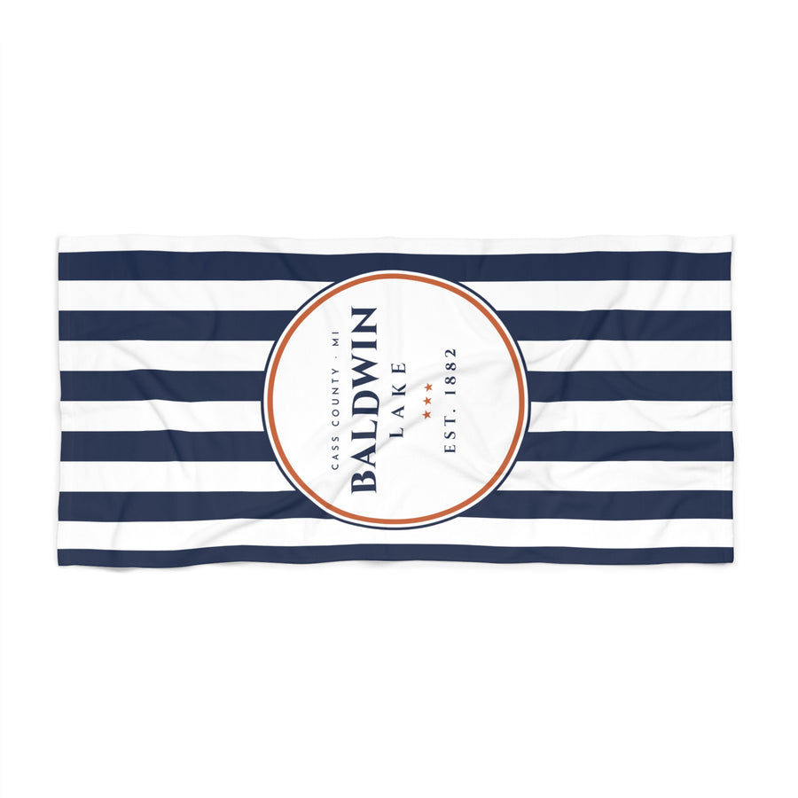 Baldwin Lake Cabana Beach Towel · Est. 1882 · Navy & White Stripe · 30x60