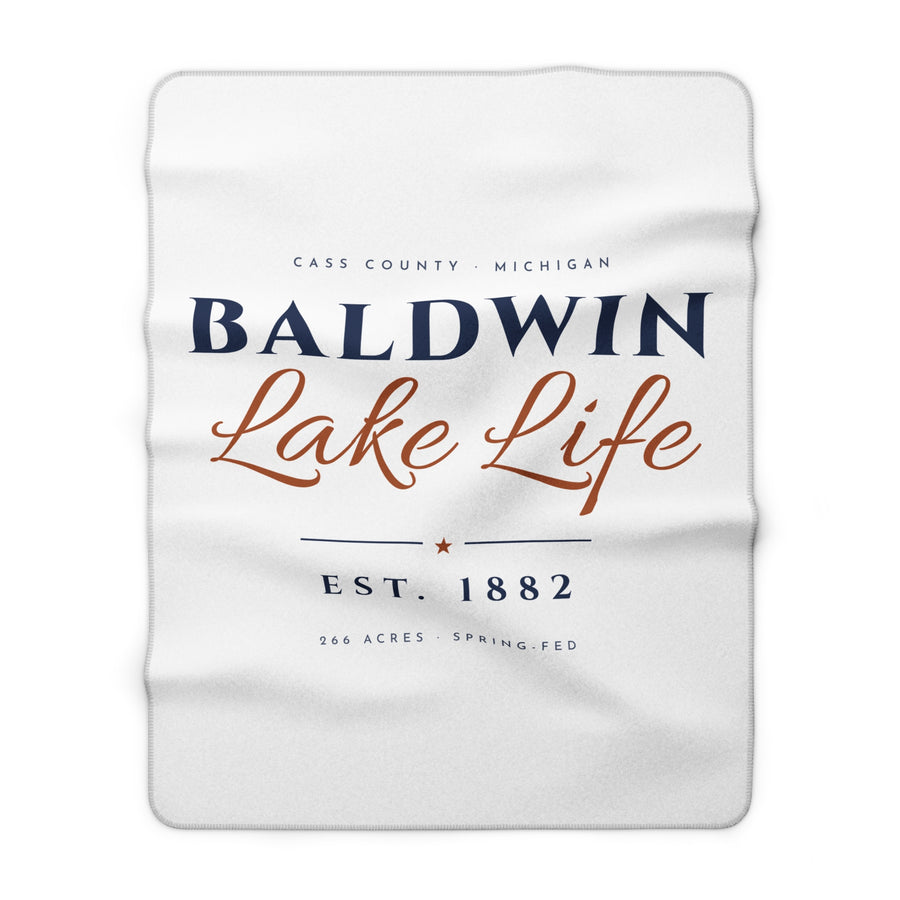 Baldwin Lake Life Sherpa Blanket · Est. 1882 · White · 30x40