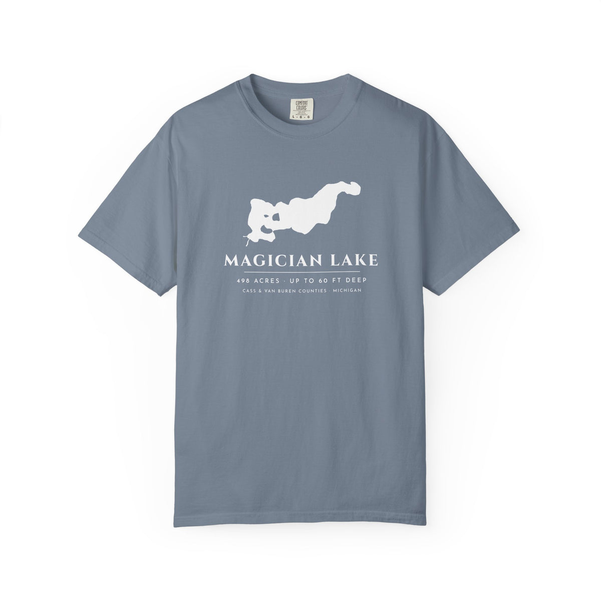 Magician Lake Map Tee · Real Shoreline and Islands · 498 Acres