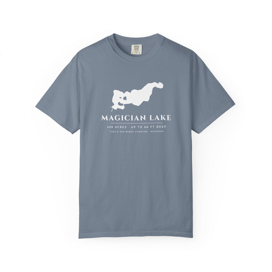 Magician Lake Map Tee · Real Shoreline and Islands · 498 Acres