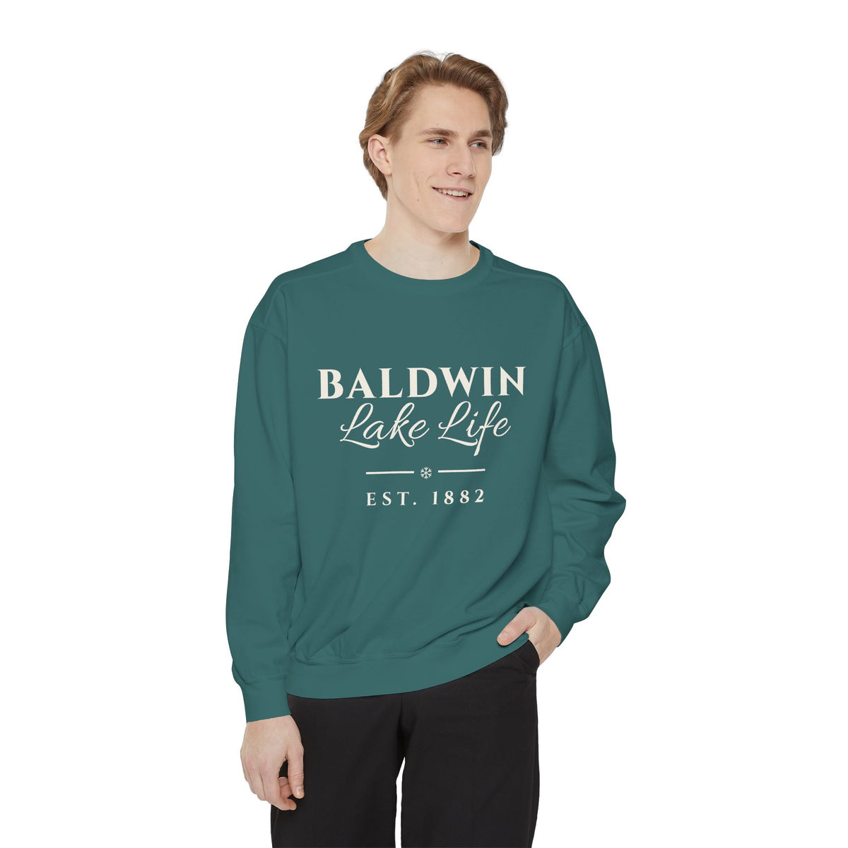 Baldwin Lake Life Christmas Crewneck · Est. 1882 · Cranberry or Spruce