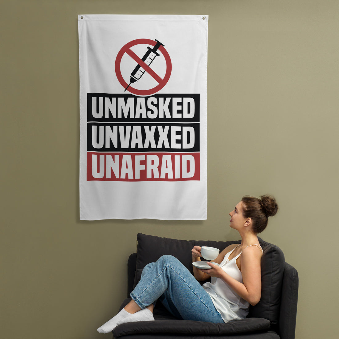 Unmasked Unvaxxed Unafraid Flag